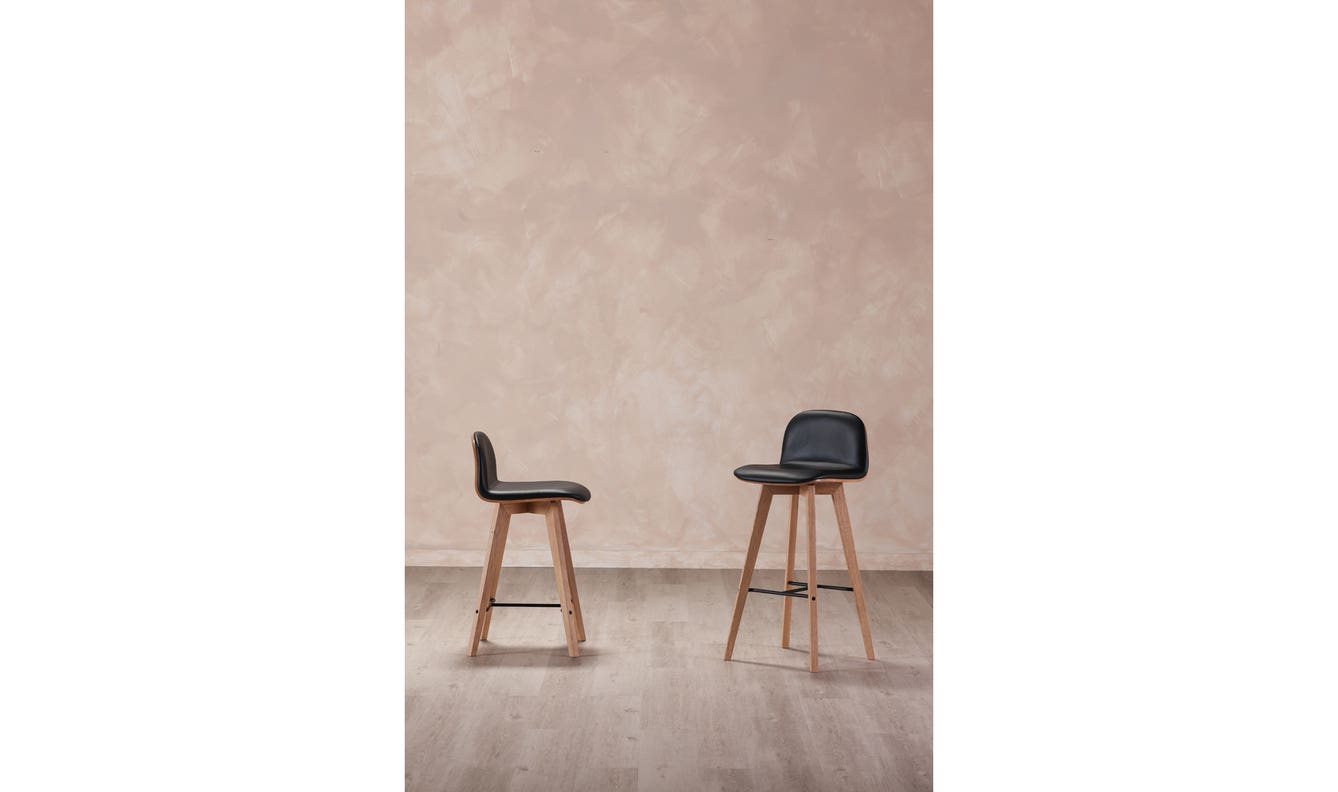 angle view of Napoli Leather Bar Stool Black luxury Table & Bar Stool