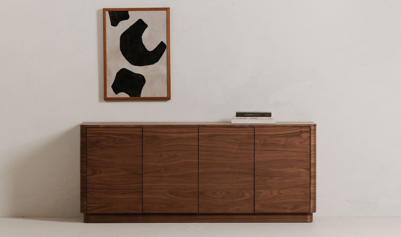 angle view of Round Off Sideboard Walnut luxury Buffets & Sideboard