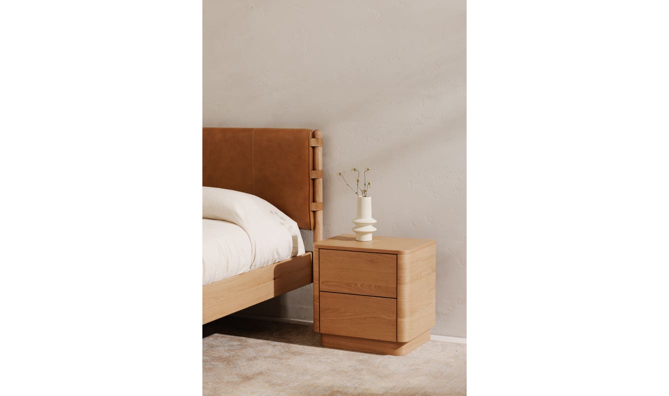 side view of Round Off Tall Nightstand Oak luxury Nightstand