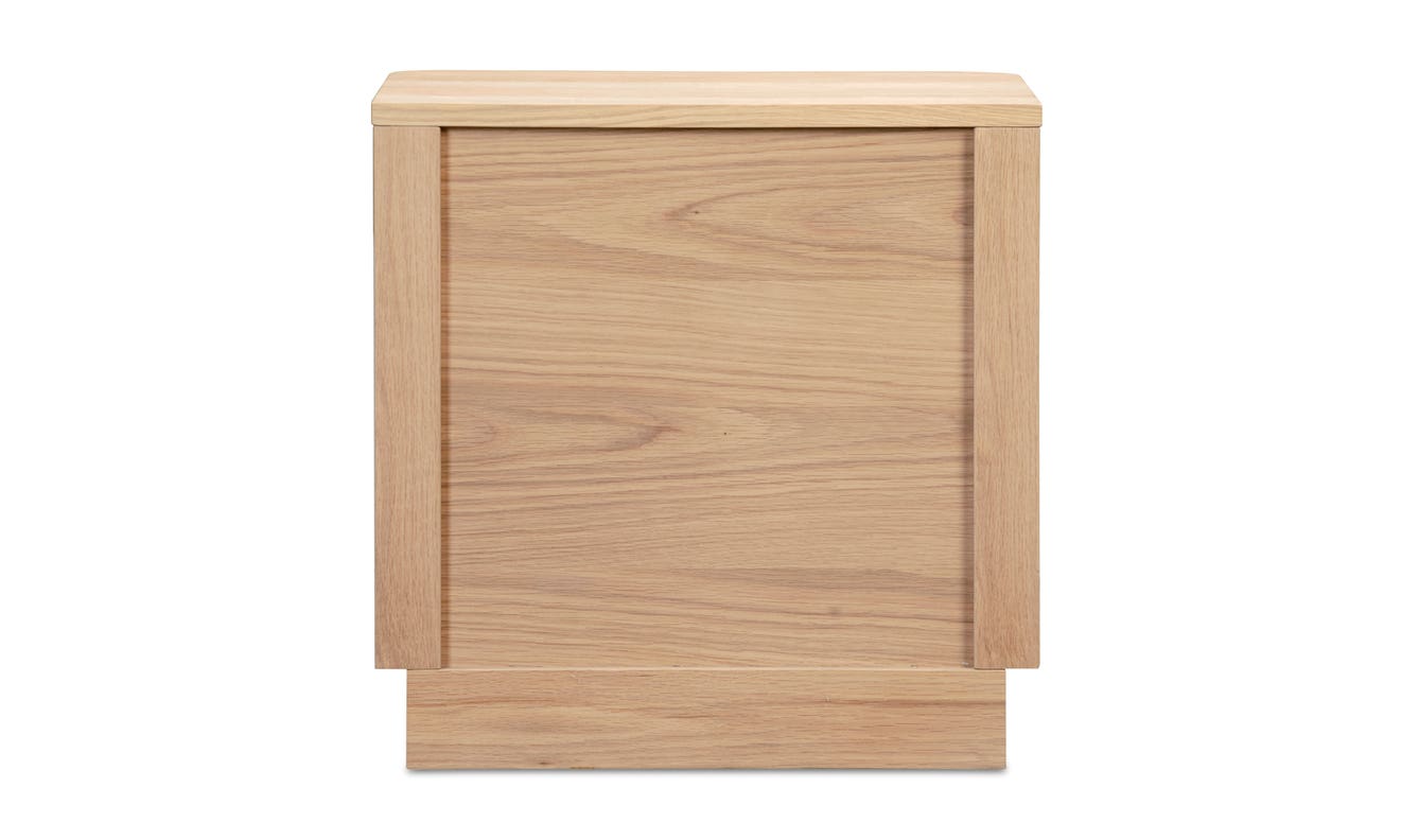lifestyle view of Round Off Tall Nightstand Oak luxury Nightstand