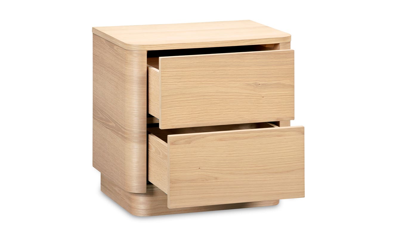 lifestyle view of Round Off Tall Nightstand Oak luxury Nightstand