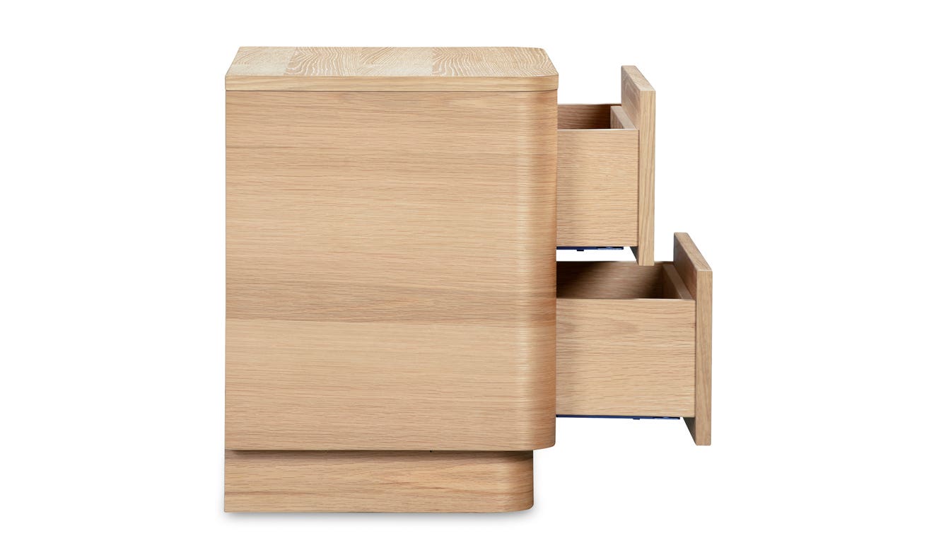 lifestyle view of Round Off Tall Nightstand Oak luxury Nightstand
