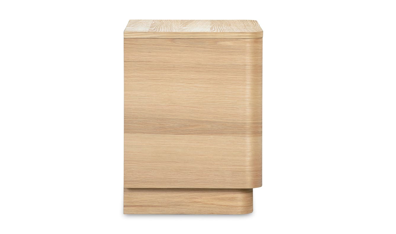 lifestyle view of Round Off Tall Nightstand Oak luxury Nightstand