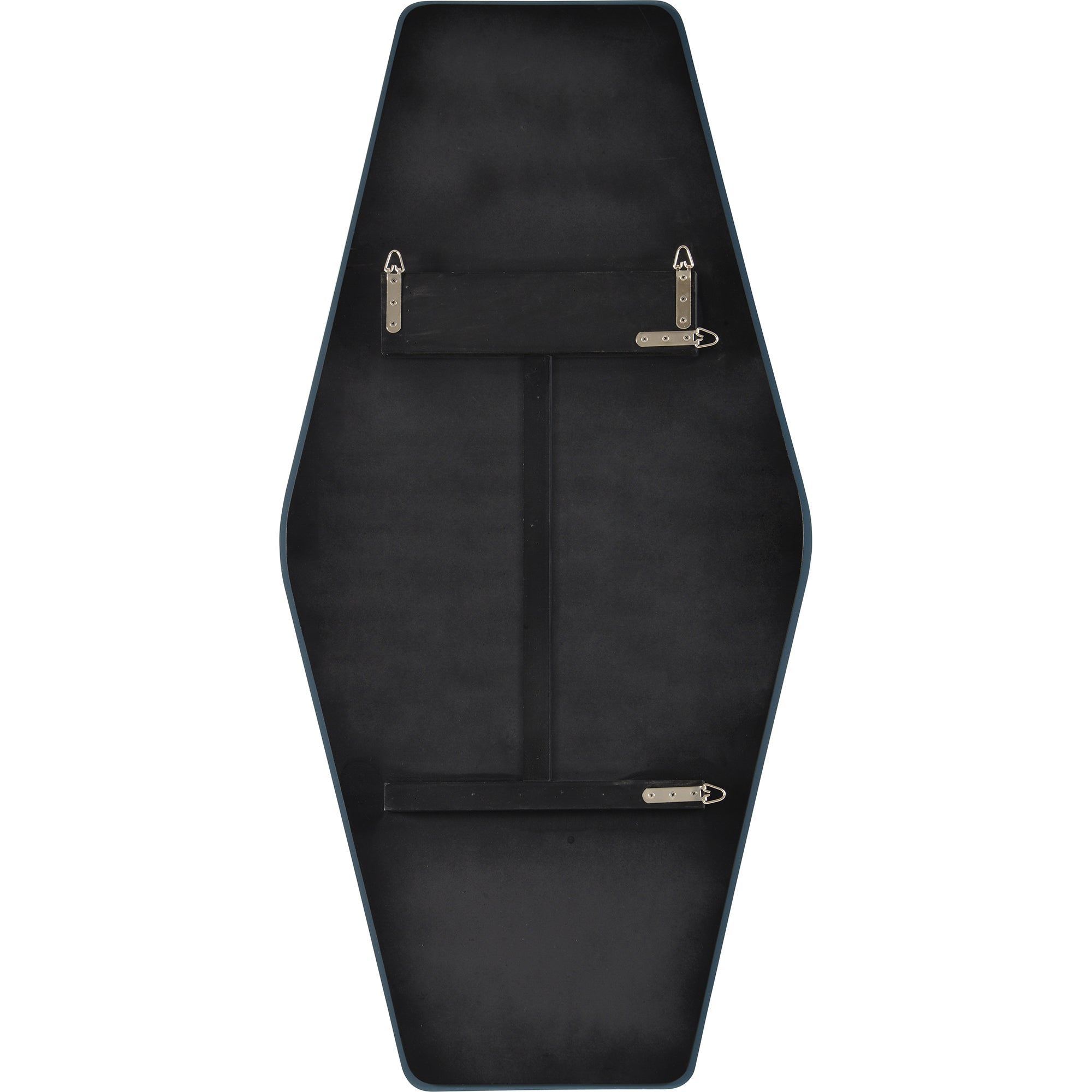 Back view of Switzer Wall Mirror displaying a black backing with mounting hardware