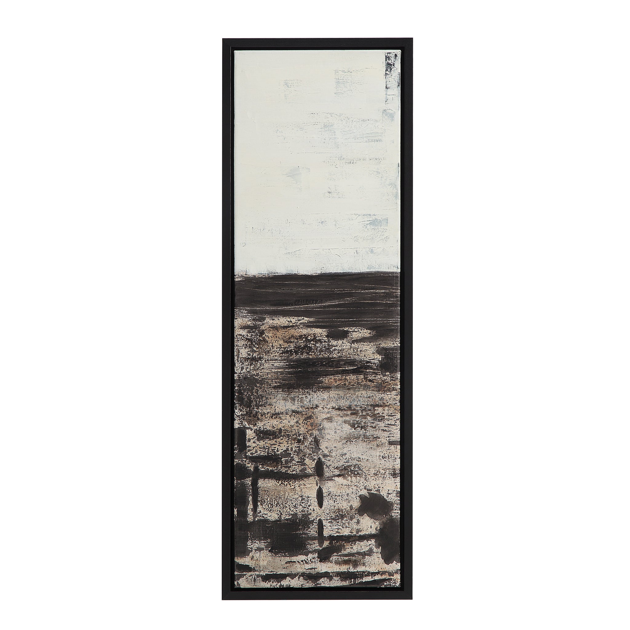 Spica canvas art with abstract black and white patterns, framed in black.