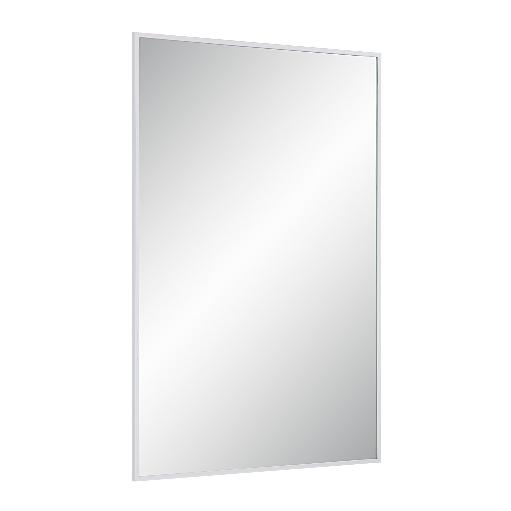 Orchid Wall Mirror angled view showcasing its white frame and clear reflective surface.