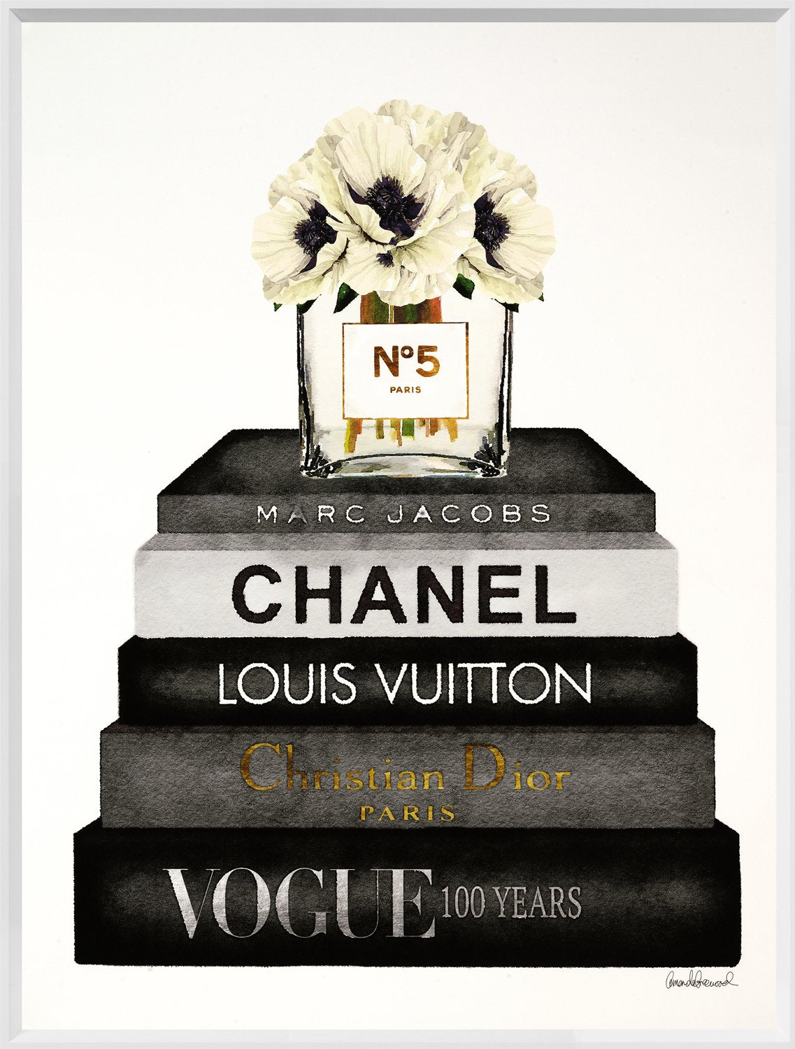 front view of Book Stack Grey Poppy luxury Artwork