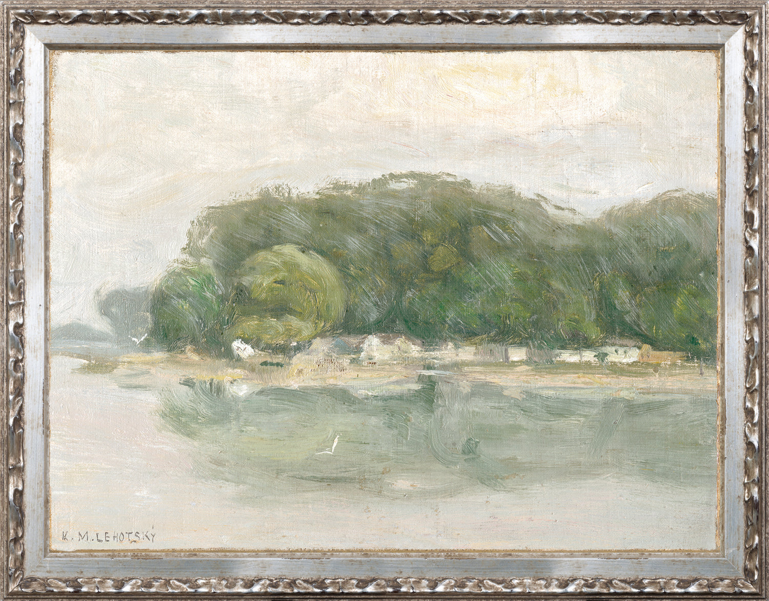 front view of Petite Scapes Bank On The Danube C. 1900 luxury Artwork