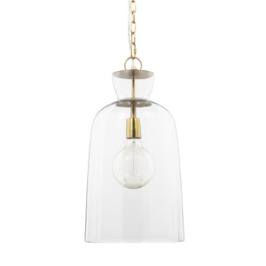 Sadah Tall Clear Blown Glass w/ Gold Metal Pendant Light