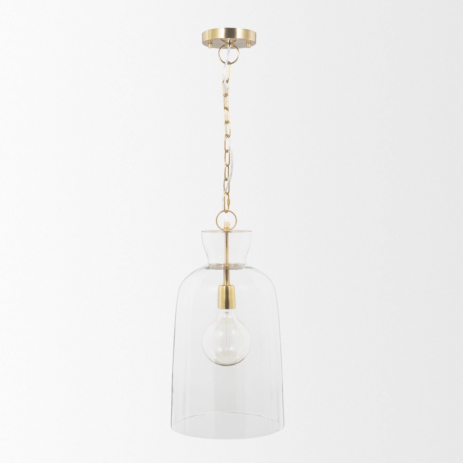 Sadah Tall Clear Blown Glass w/ Gold Metal Pendant Light