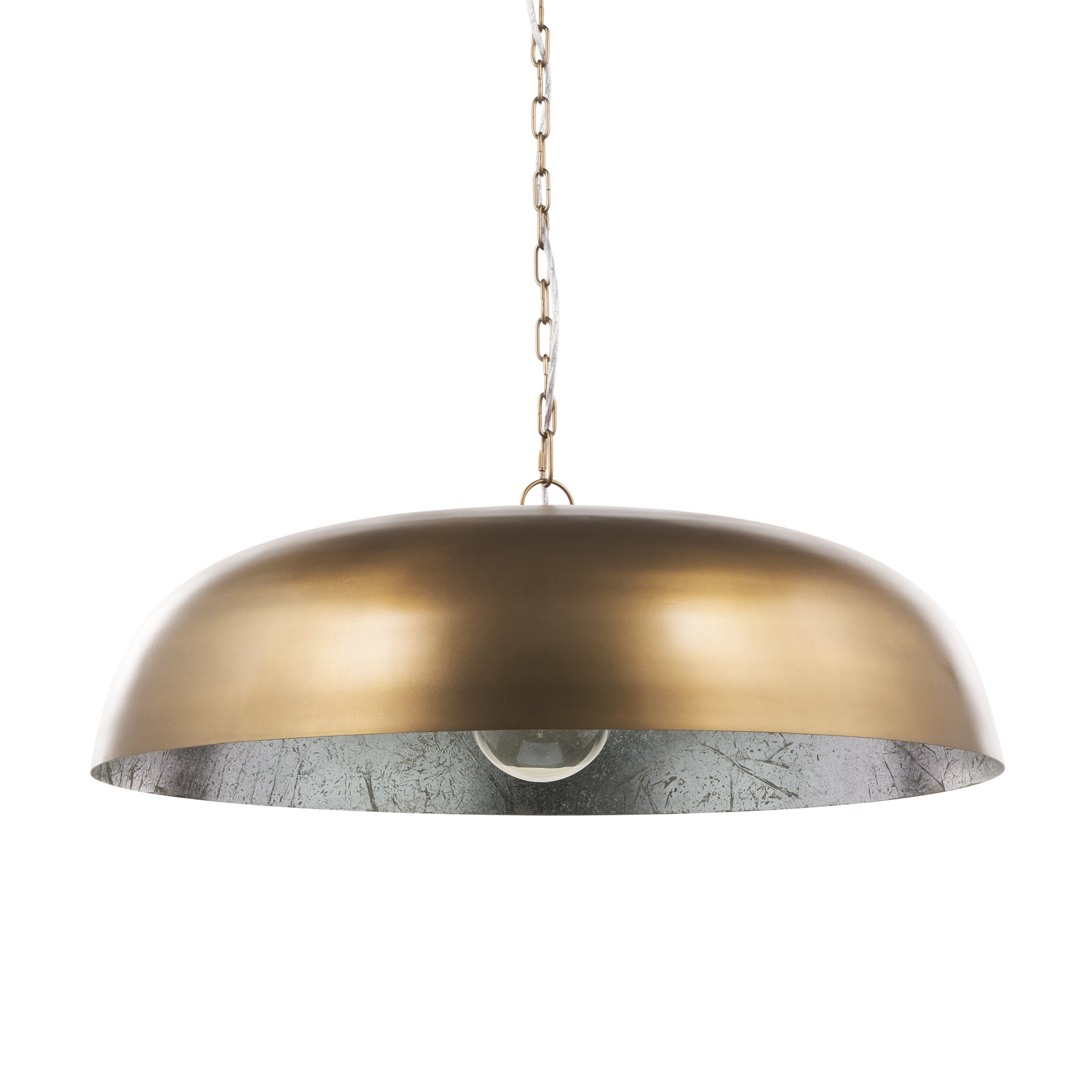 Sanne Antiqued Gold Metal w/ Silver Foil Wide Pendant Light