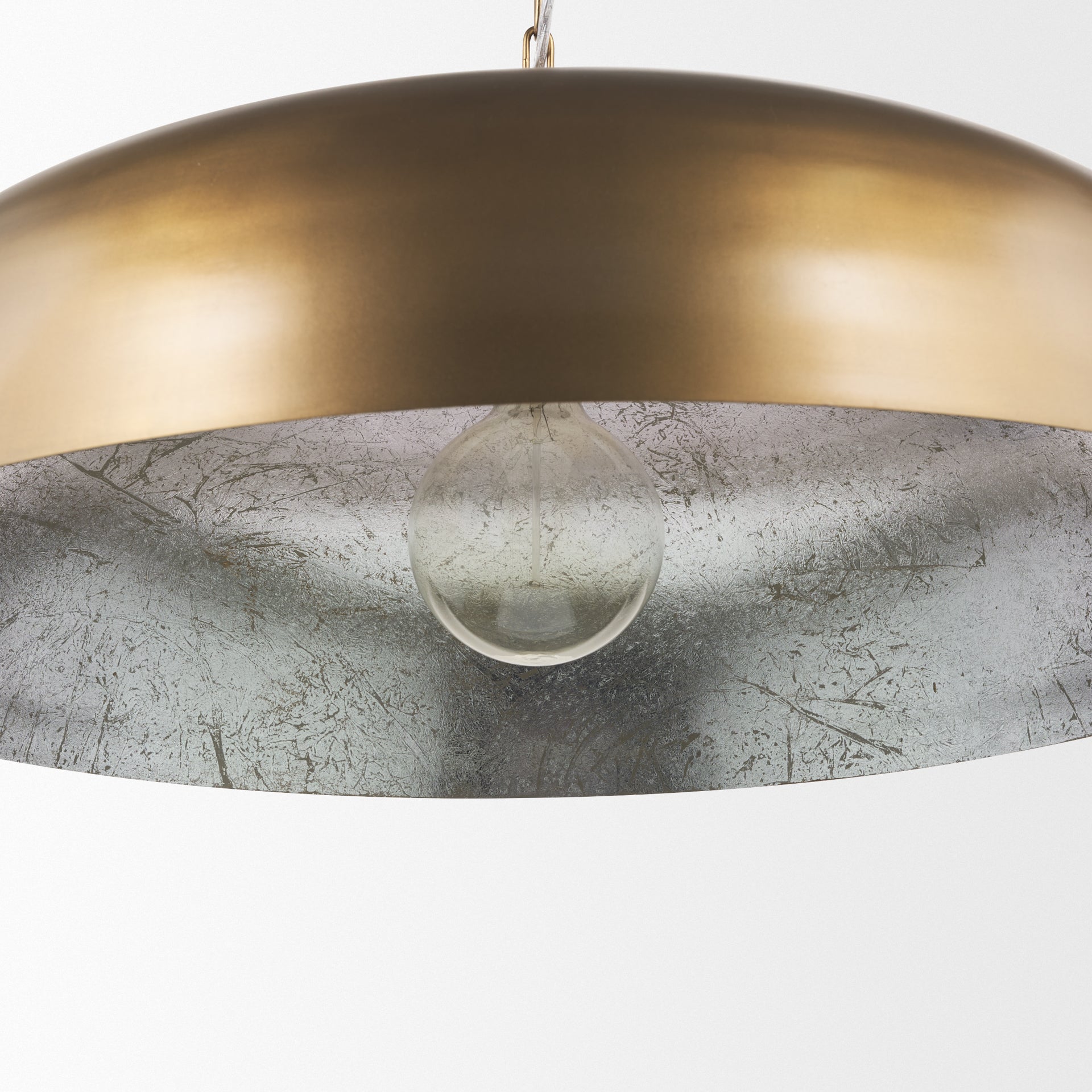 Sanne Antiqued Gold Metal w/ Silver Foil Wide Pendant Light