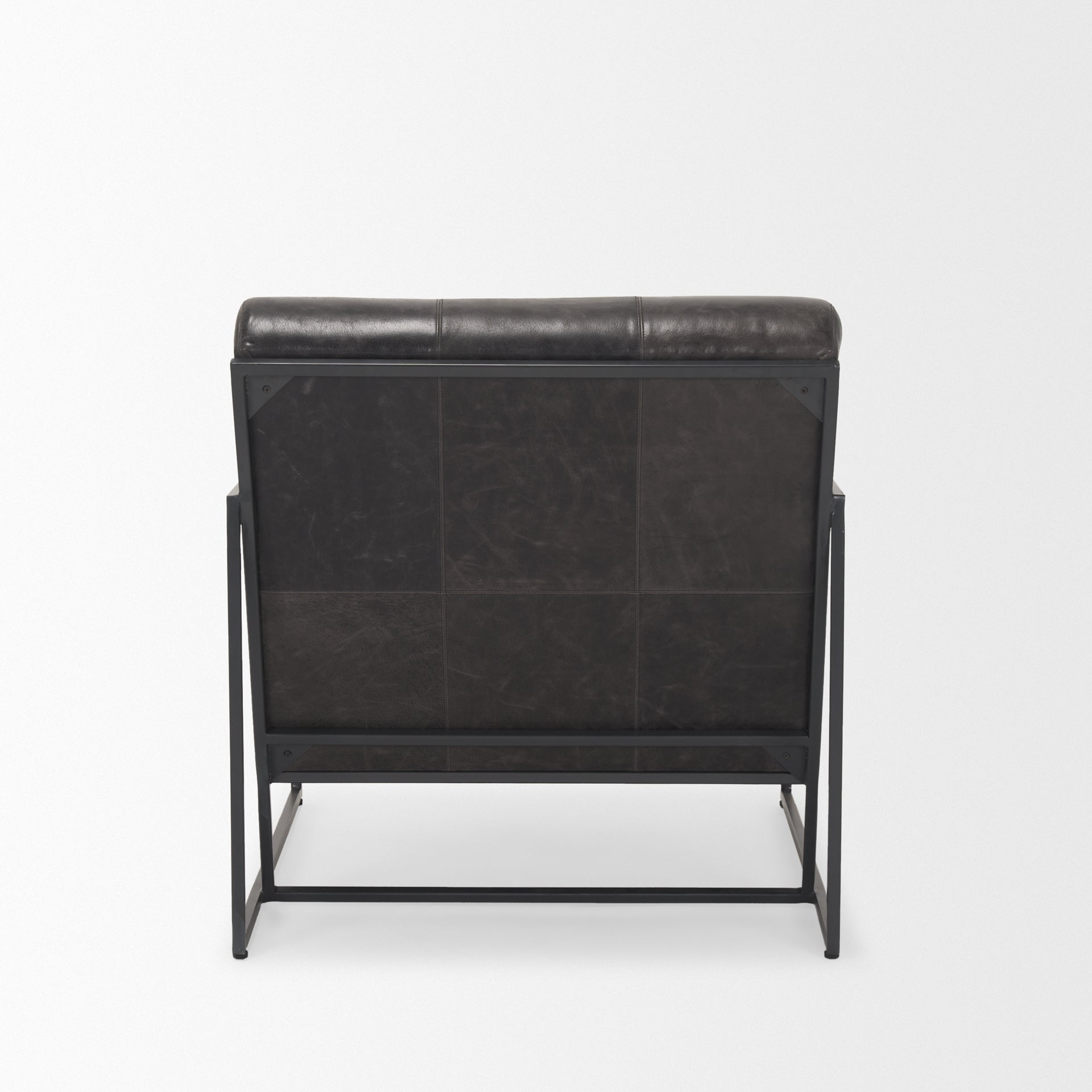 Stratton Gunmetal w/ Genuine Aged Black Leather Upholstered Accent Chair