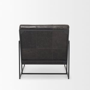 Stratton Gunmetal w/ Genuine Aged Black Leather Upholstered Accent Chair