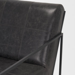 Stratton Gunmetal w/ Genuine Aged Black Leather Upholstered Accent Chair
