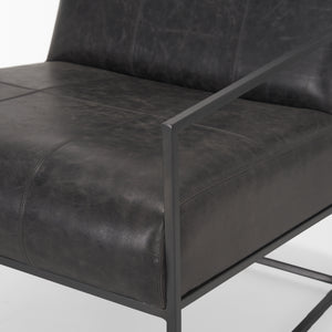 Stratton Gunmetal w/ Genuine Aged Black Leather Upholstered Accent Chair