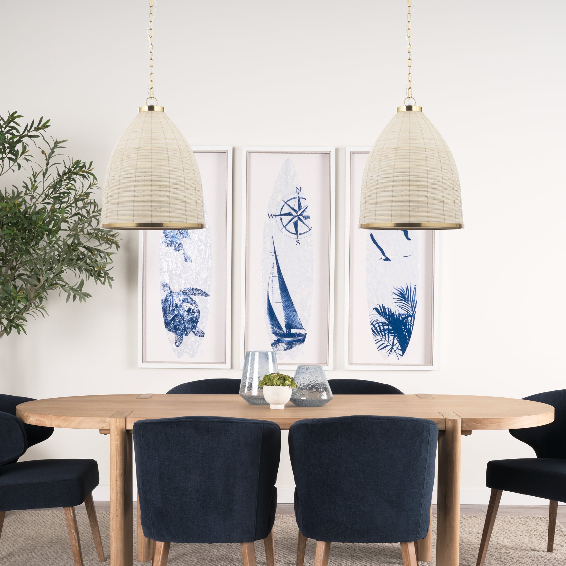 Saliha Cane w/ Brass Metal Pendant Light