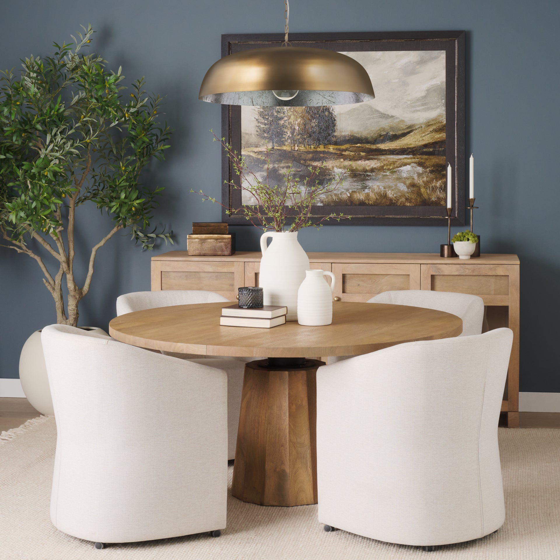 Sanne Antiqued Gold Metal w/ Silver Foil Wide Pendant Light