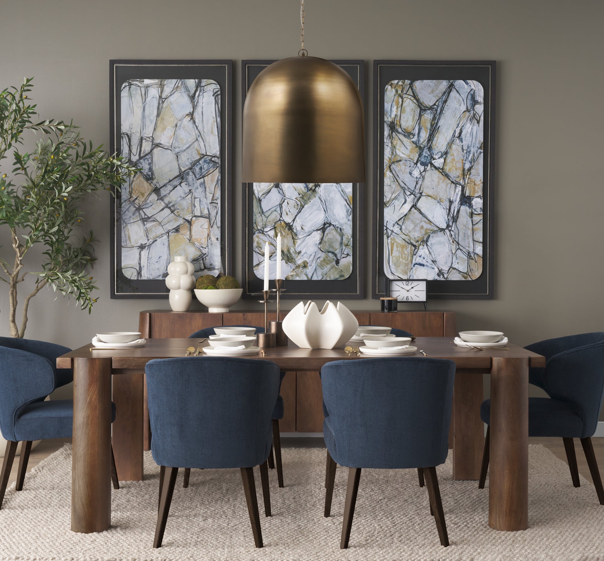 Sanne Antiqued Gold Metal w/ Silver Foil Large Pendant Light