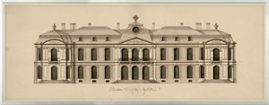 Chateau De Marguisat De La Lalonde wall art featuring a detailed architectural illustration in sepia tones.