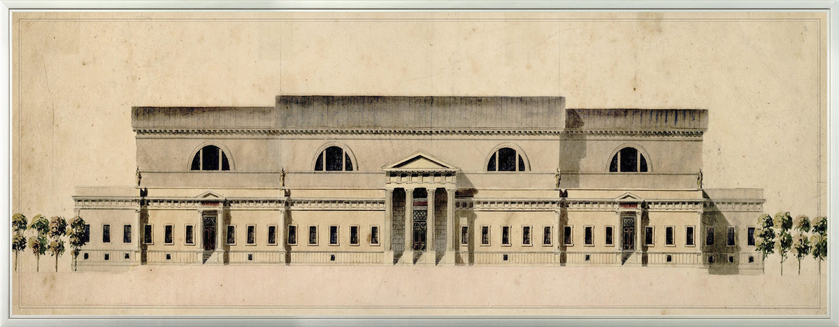 Palais De Justice wall art featuring a detailed architectural illustration of the building's facade.