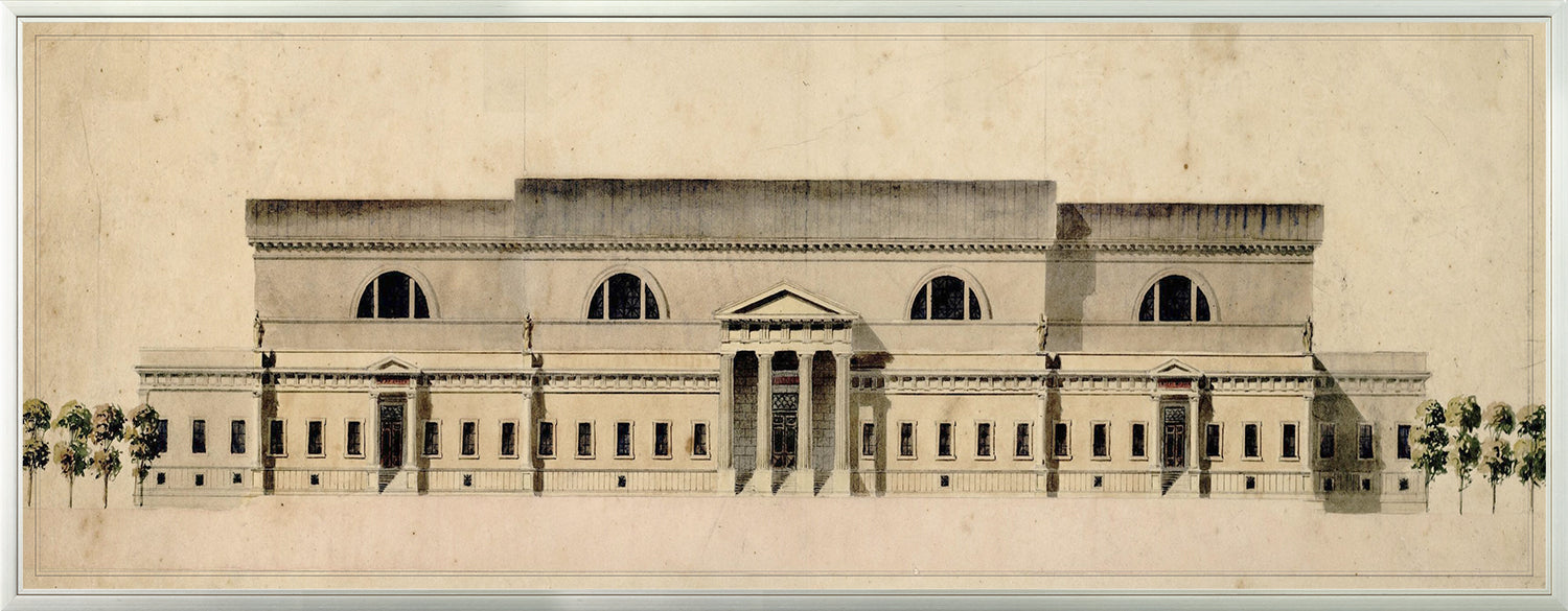 Palais De Justice wall art featuring a detailed architectural illustration of the building's facade.
