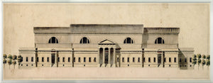 Palais De Justice wall art featuring a detailed architectural illustration of the building's facade.