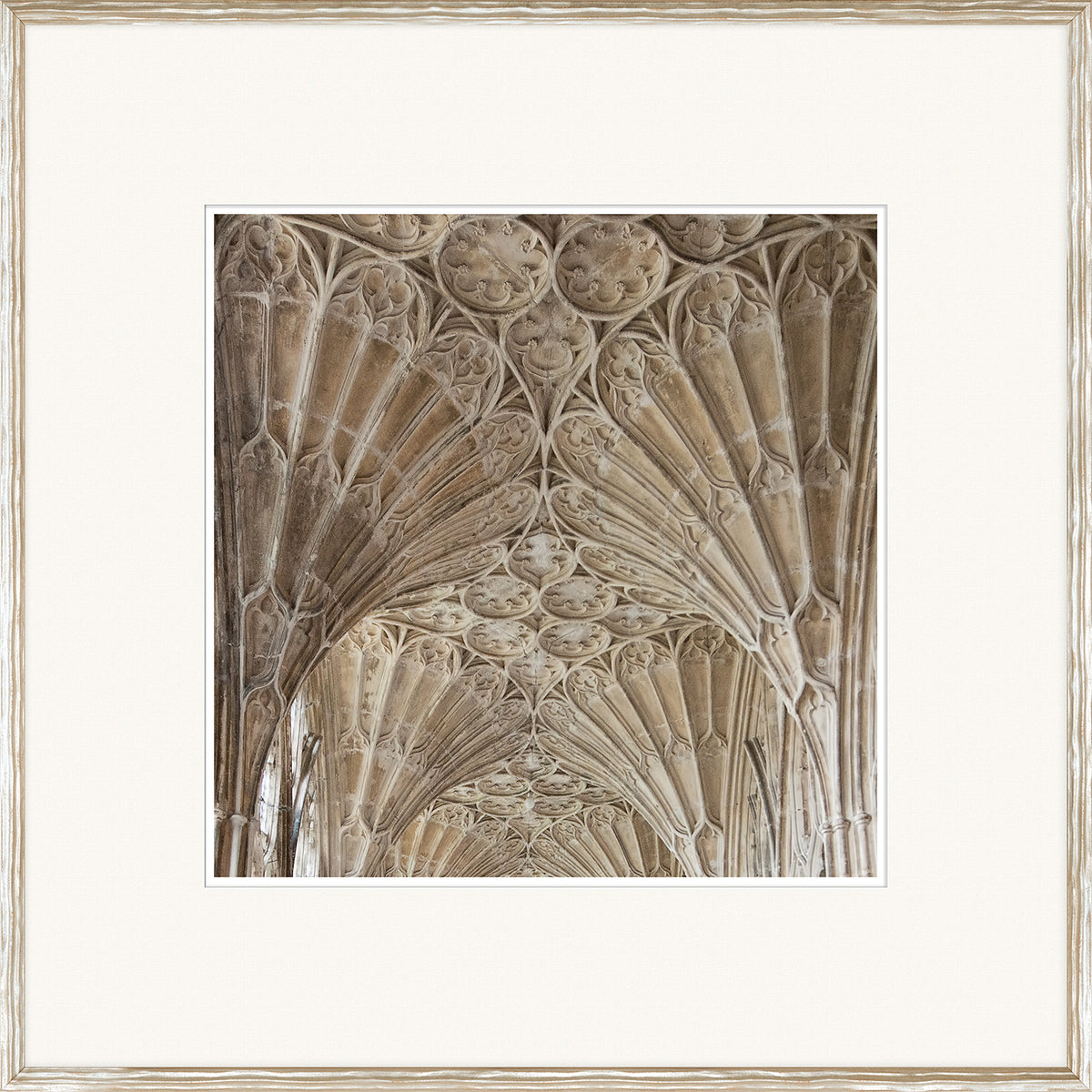 Ancient Ceilings III wall art featuring intricate stone arches and carvings in neutral tones.