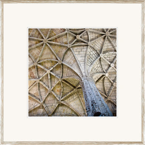 Ancient Ceiling IV wall art featuring intricate stone archways and columns in neutral tones.