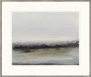 Water I wall art with a minimalist design in gray and beige tones, framed in wood