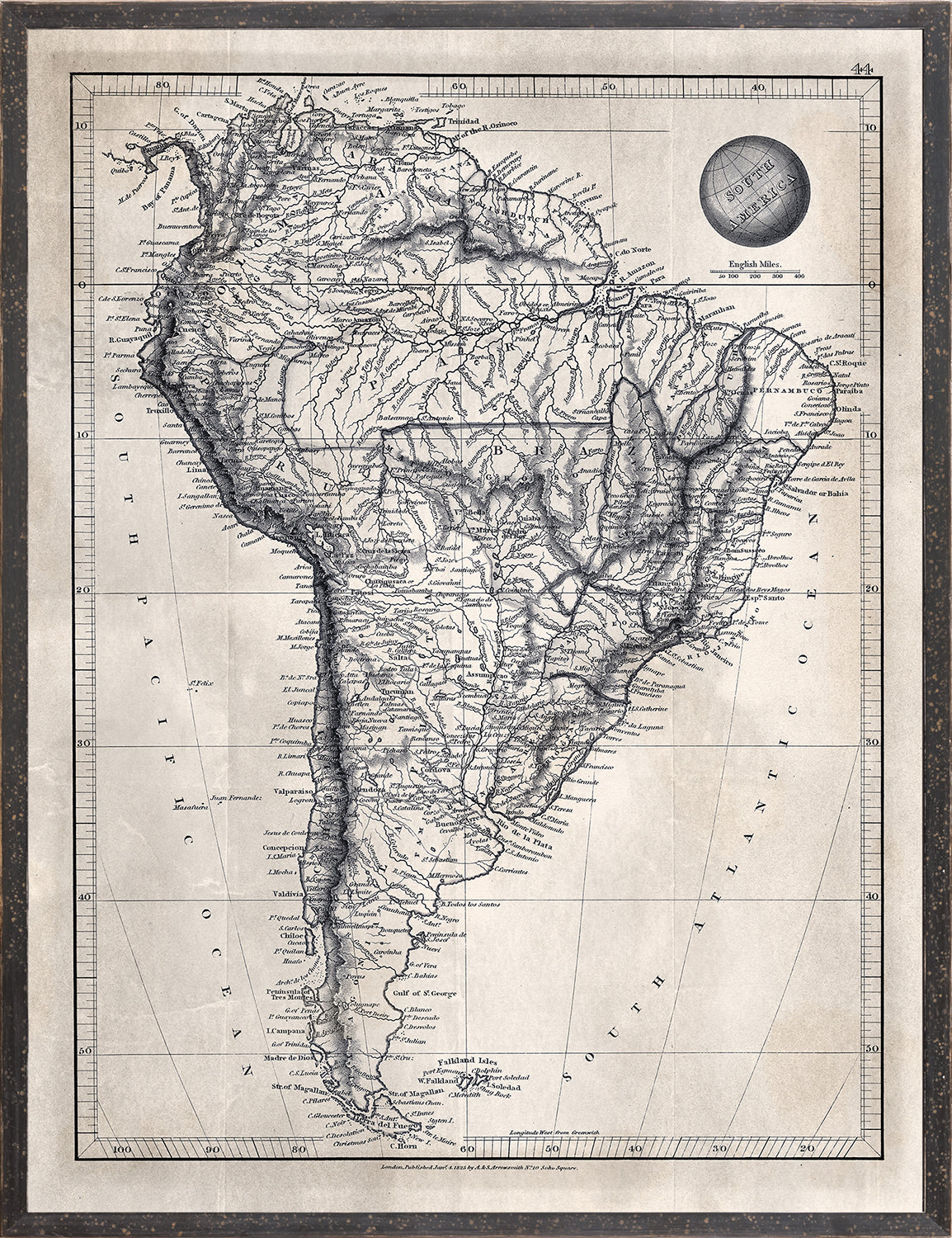 front view of MAP ARROWSMITH, SOUTH AMERICA 1825 luxury Artwork