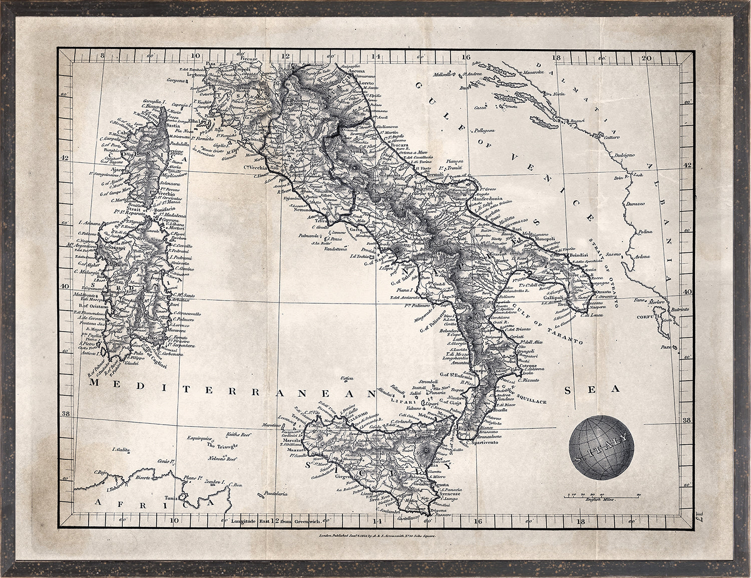 front view of MAP ARROWSMITH, S. ITALY 1825 luxury Artwork