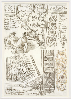 Giani Interior Design III Circa 1815 wall art featuring intricate sketches and designs in sepia tones.