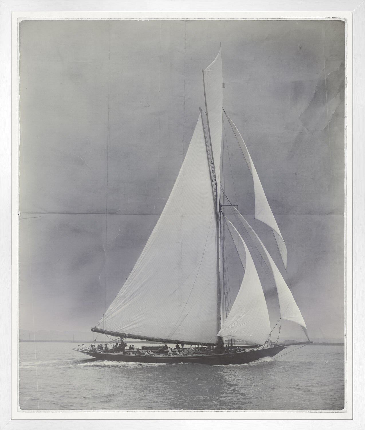 Deck Of Mayflower wall art featuring a black and white photo of a sailing ship's deck.