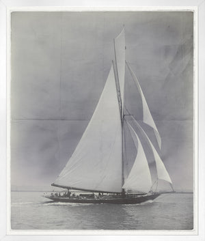 Deck Of Mayflower wall art showcasing a vintage sailing ship with billowing sails on water.