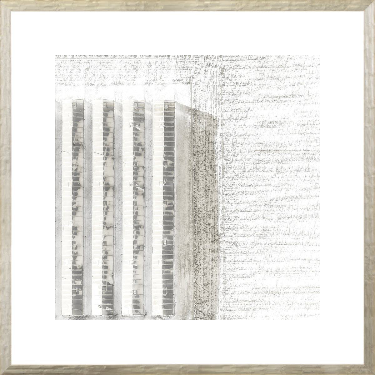 Aerial – Rural View II wall art featuring a monochrome abstract design with vertical lines.