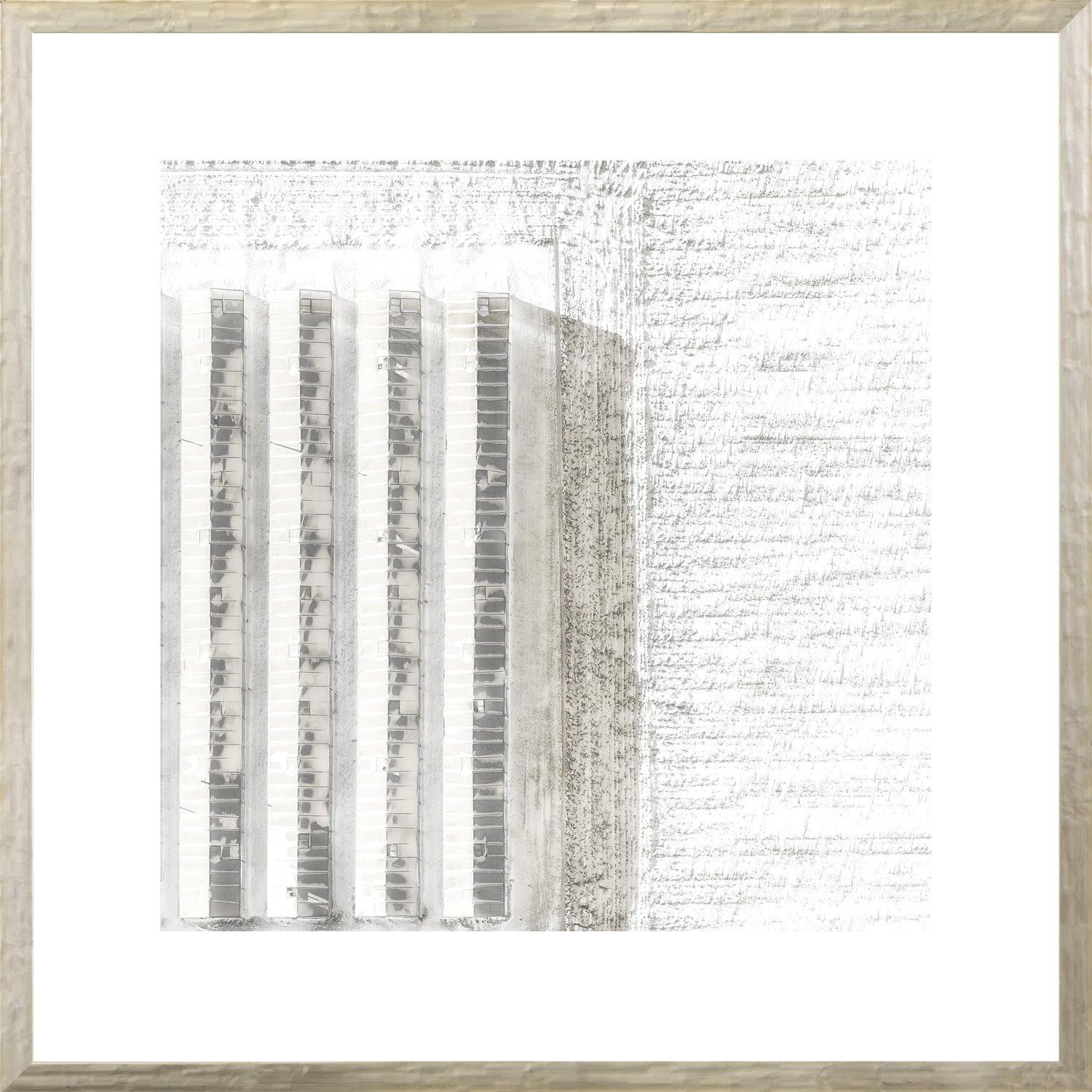 Aerial – Rural View II wall art featuring a monochrome abstract design with vertical lines.