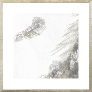 Aerial – Rural View VI wall art featuring a snowy landscape with trees and shadows.