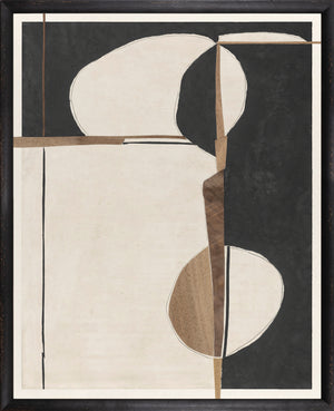 Contempo II wall art featuring abstract shapes in black, cream, and wood tones with a modern design.