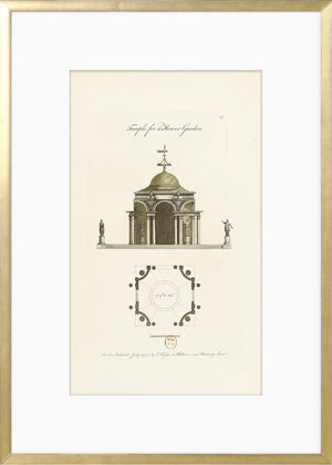 Engraving – Flower Garden, 1778 by Celadon, featuring a temple design with detailed architecture.