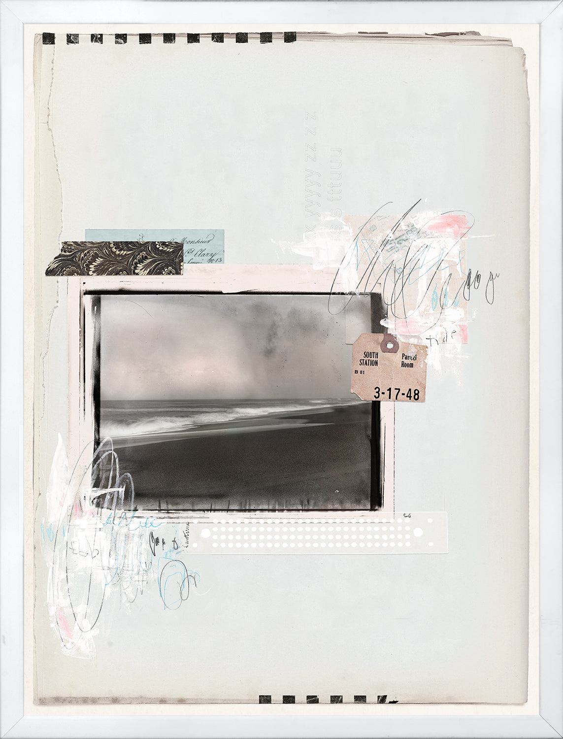 Vintage Collage IV wall art featuring a mixed media design with abstract elements and a coastal scene.