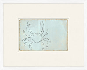 Aqua One Line – Crab wall art featuring a simple crab outline on a soft blue background.