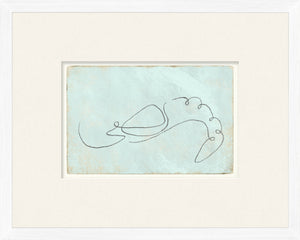 Aqua One Line – Shrimp wall art featuring a minimalist shrimp outline on a light blue background.
