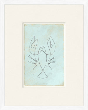 Aqua One Line – Lobster wall art featuring a minimalist lobster outline on a light blue background.