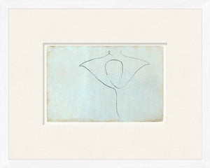 Aqua One Line – Ray wall art featuring a minimalist outline of a ray on a textured light blue background.