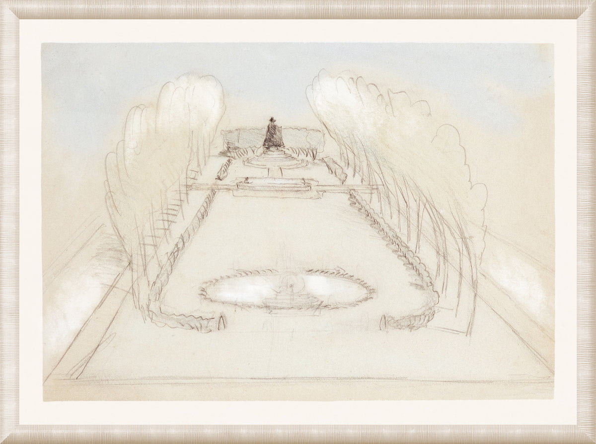 Collection 08 – Saint Gaudens Statue, 1887 wall art featuring a soft pastel sketch of a garden with trees.