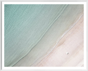 Lofoten Beach wall art featuring a serene aerial view of turquoise water and sandy shore.