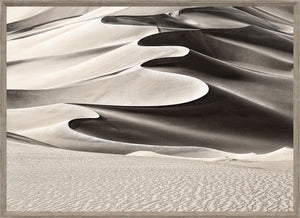 High Desert Dune wall art featuring abstract sand dune patterns in black and white.