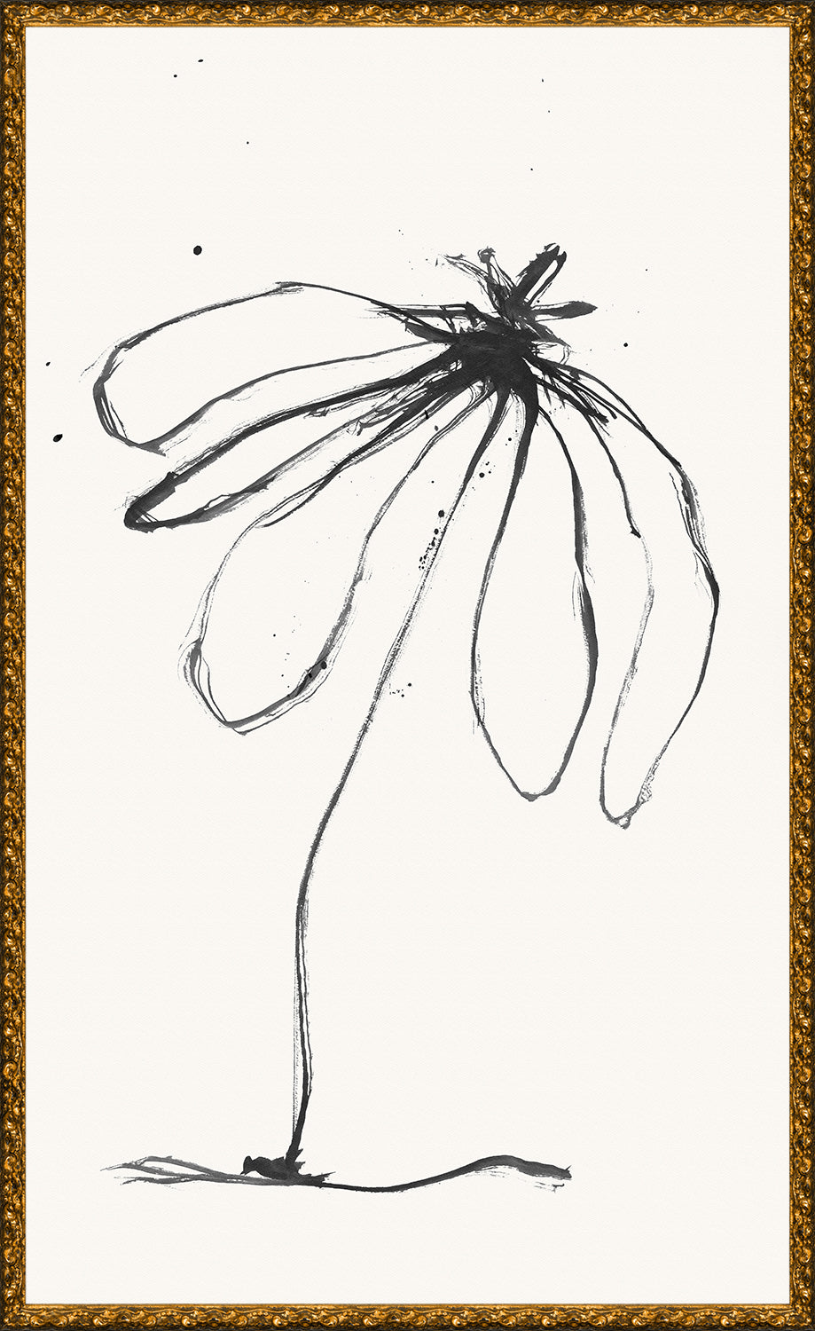 Flower Gesture I wall art featuring a black ink flower sketch on white background