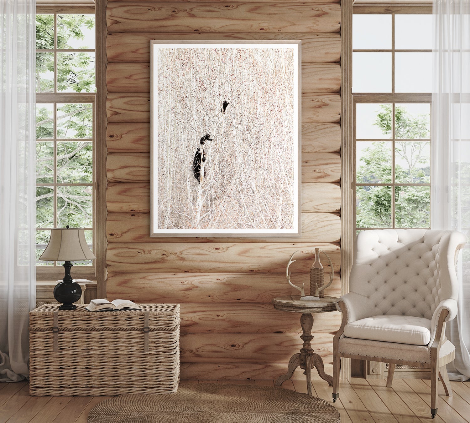 front view of Bears in a Birch Forest luxury Artwork